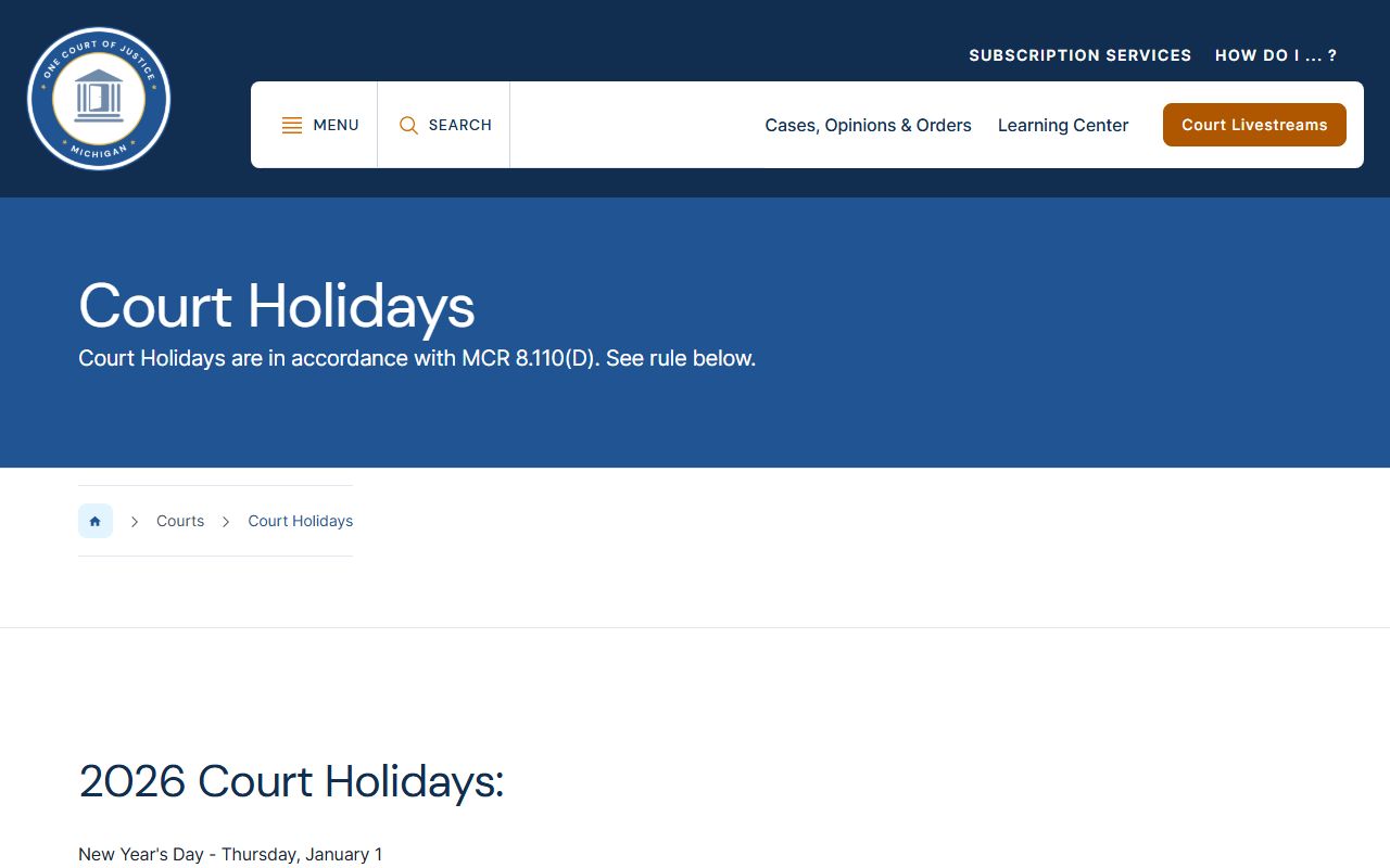 Michigan court holidays page useful before requesting Houghton County court records in person
