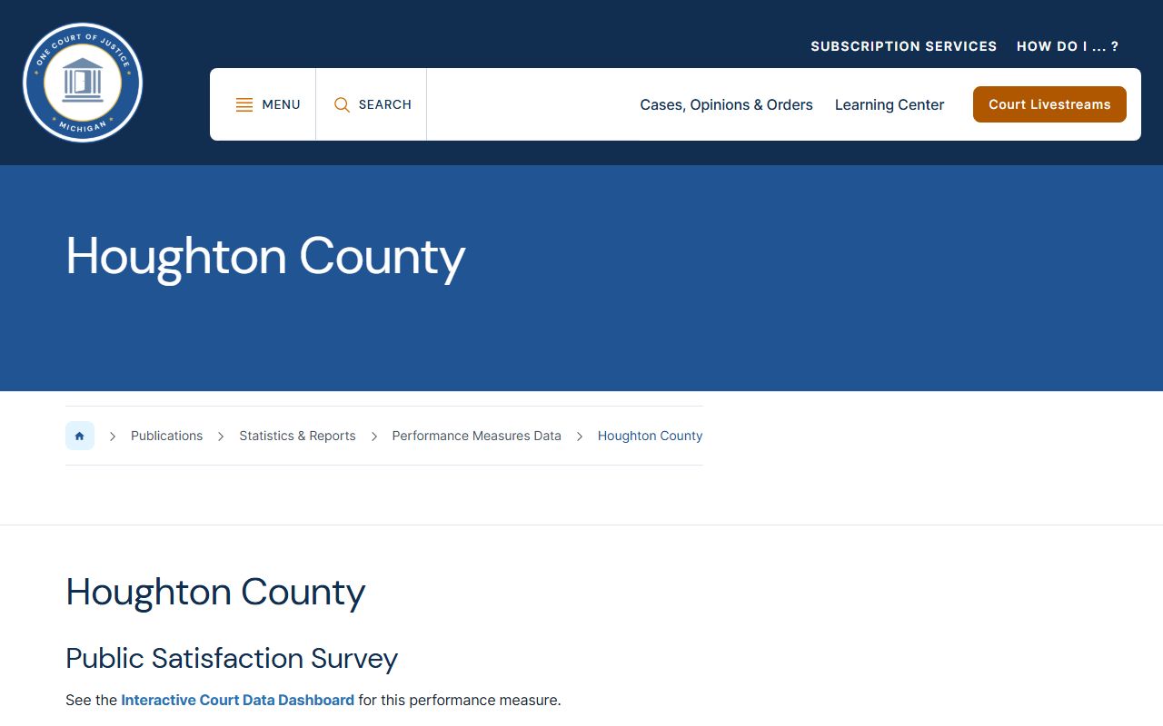 Michigan Courts Houghton County performance page reflecting court docket volume