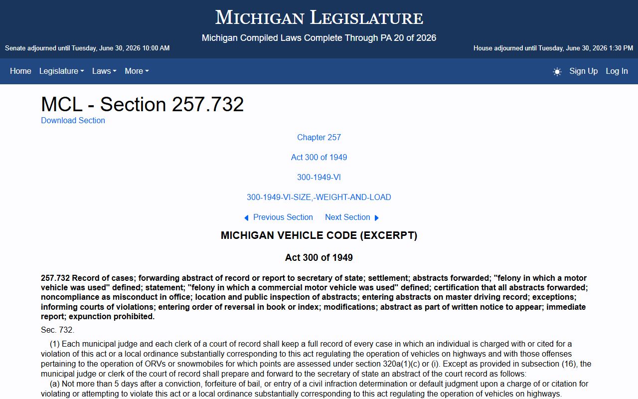 Michigan traffic abstract statute behind Houghton County traffic court records