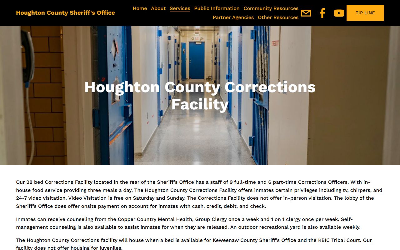 Houghton County corrections facility page with inmate visitation rules