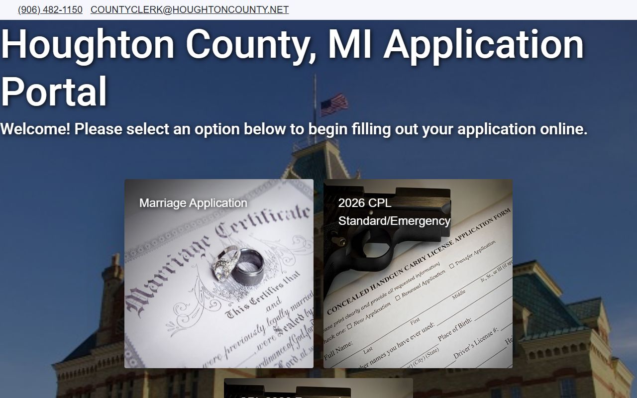 Houghton County marriage records application portal for a marriage license