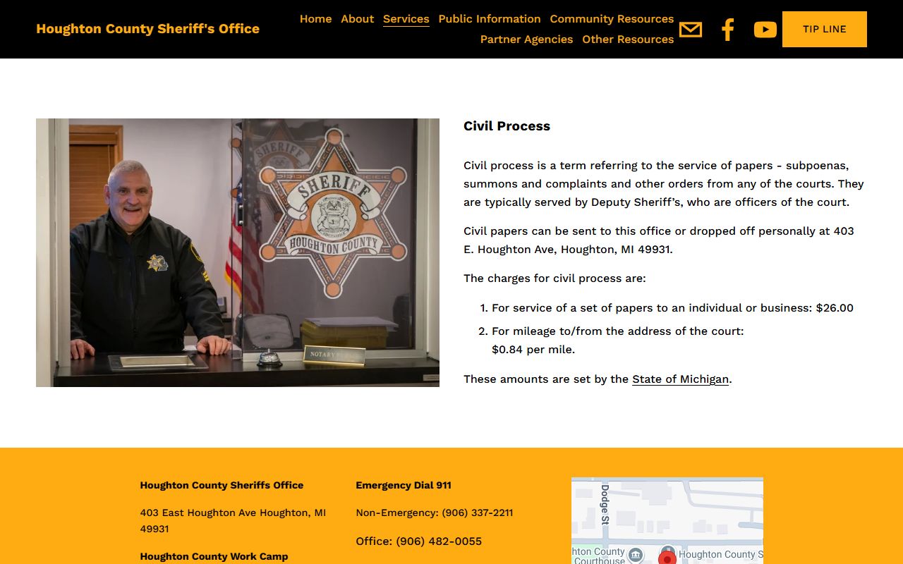 Houghton County warrant records sheriff civil process page
