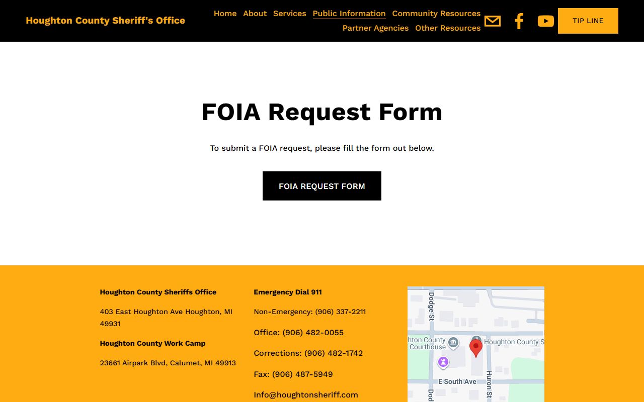 Houghton County warrant records sheriff FOIA request page