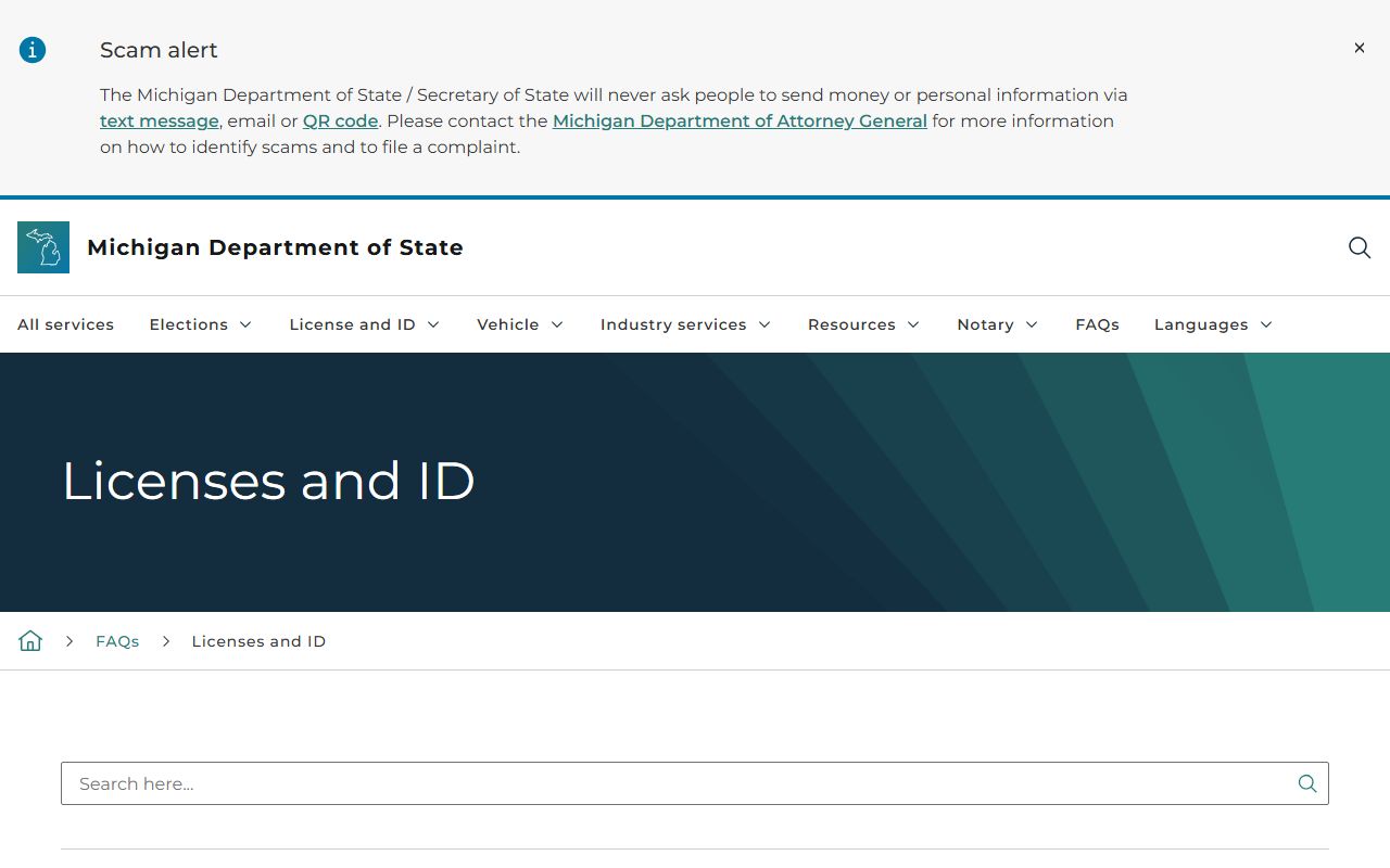 Michigan Secretary of State FAQ page with record correction instructions relevant to Houghton County drivers